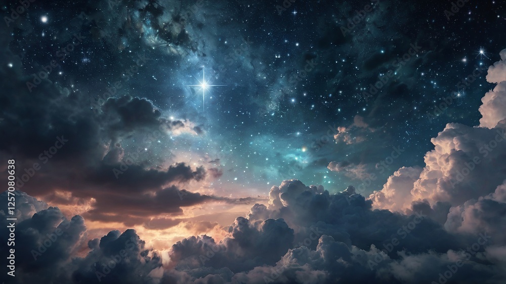 Celestial Dreamscape With Glowing Stars And Clouds At Sunset Celestial Dreamscape With Glowing Stars And Clouds At Sunset