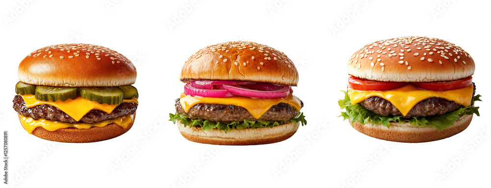 Set of cheese burger isolated on white background Set of cheese burger isolated on white background