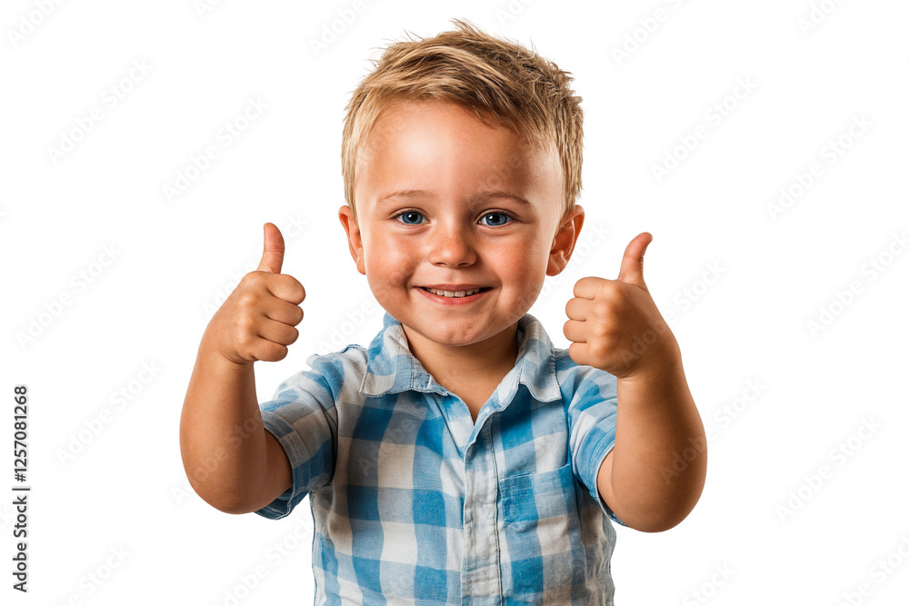 Smiling little boy showing thumbs up isolated on transparent background Smiling little boy showing thumbs up isolated on transparent background