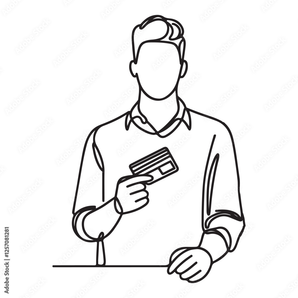 continuous one single line art doodle drawing of man seller cashier illustration continuous one single line art doodle drawing of man seller cashier illustration