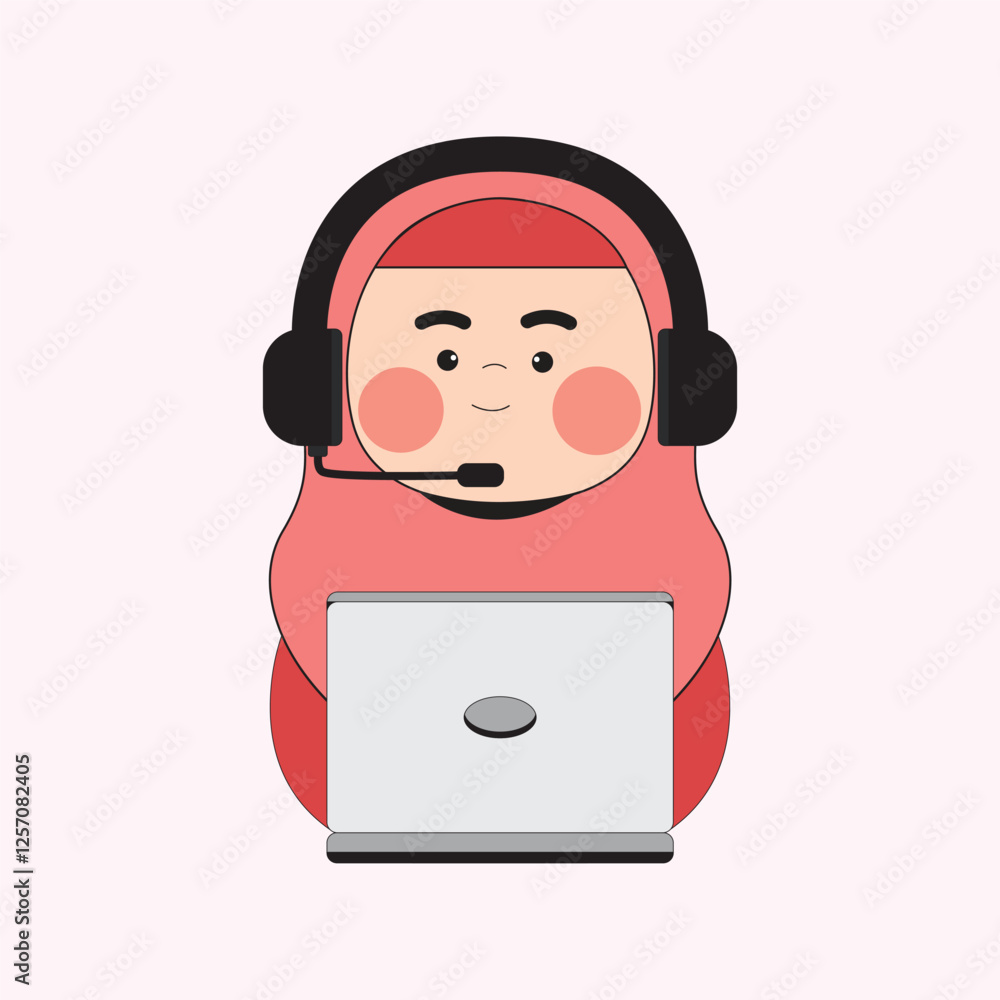 Cartoon Illustration of a Woman Customer Service in Hijab Cartoon Illustration of a Woman Customer Service in Hijab