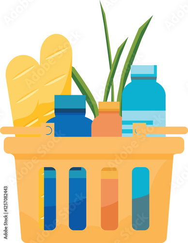 Groceries basket vector flat illustration