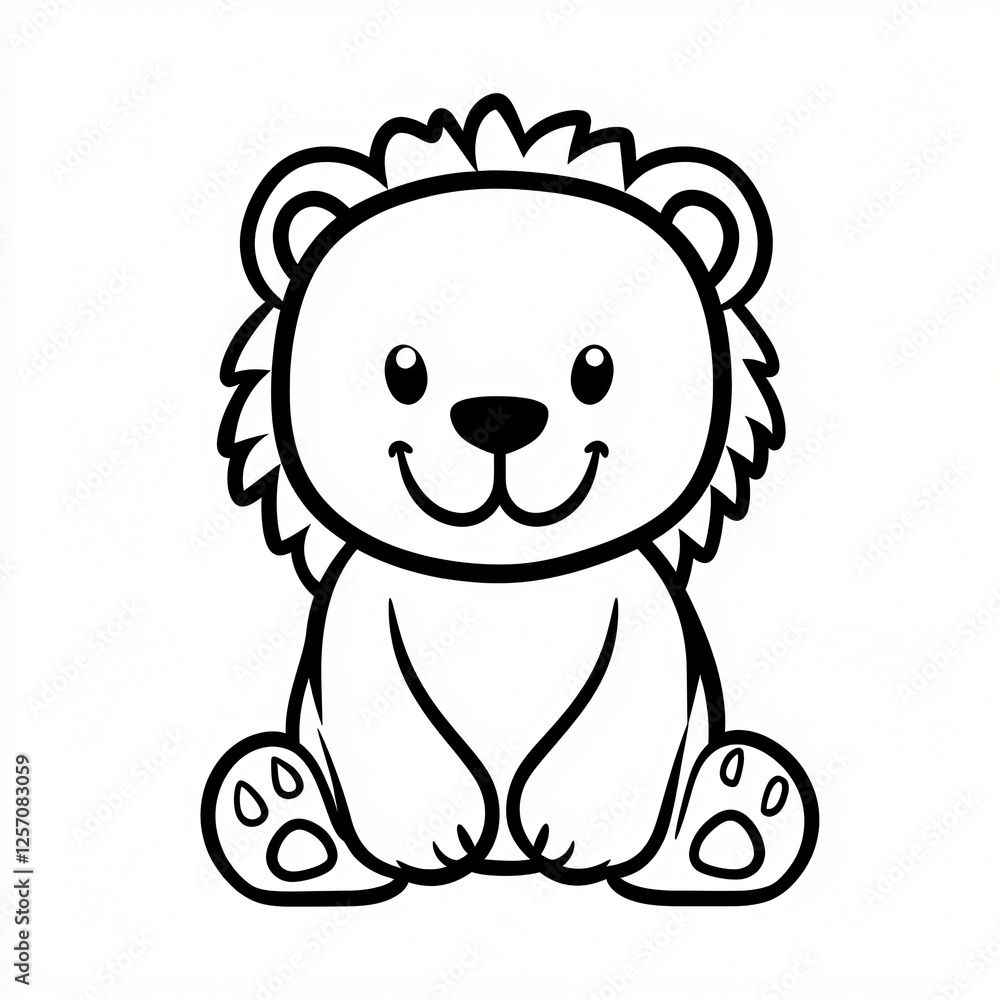 Adorable Cartoon Lion Cub Illustration Cute Sitting Baby Lion Black and White Line Art Adorable Cartoon Lion Cub Illustration Cute Sitting Baby Lion Black and White Line Art