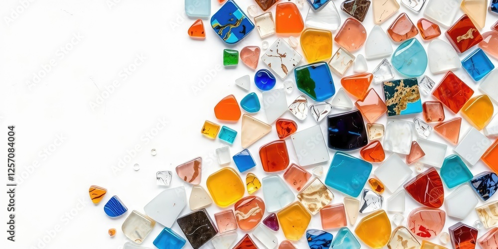 Mosaic colorful marble and glass pieces on a white background, geometric pattern, abstract design, marble mosaic Mosaic colorful marble and glass pieces on a white background, geometric pattern, abstract design, marble mosaic