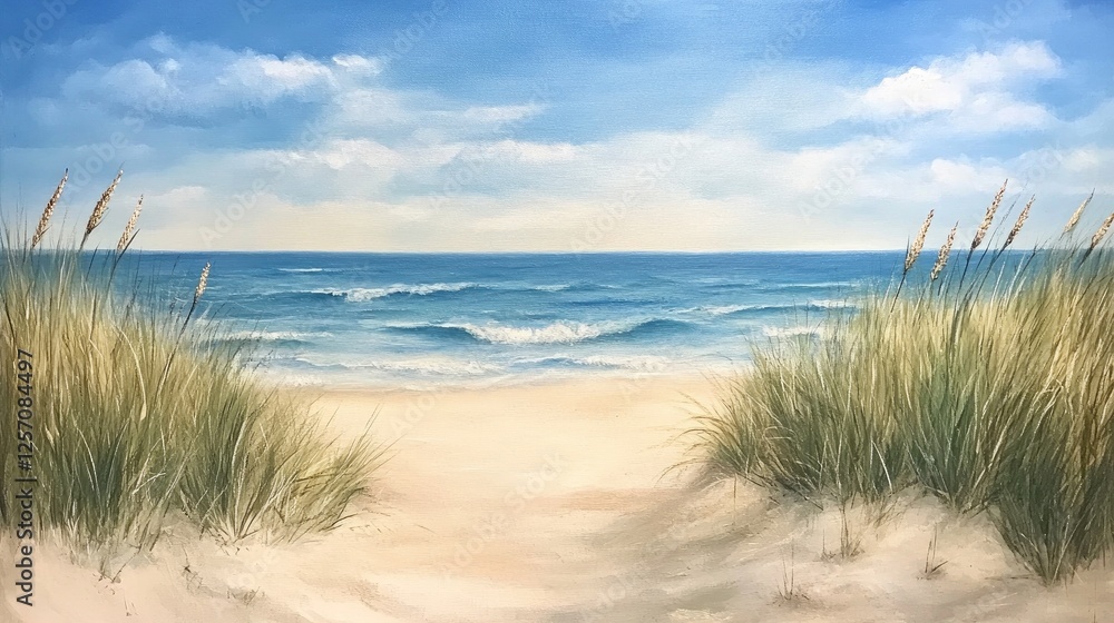 A bright midday beachside scene with clear blue skies, soft white sand, and gentle waves. A bright midday beachside scene with clear blue skies, soft white sand, and gentle waves.