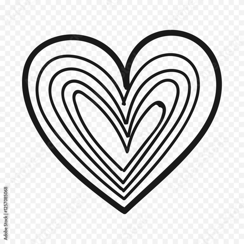 Doodle hand drawn heart drawing on white background