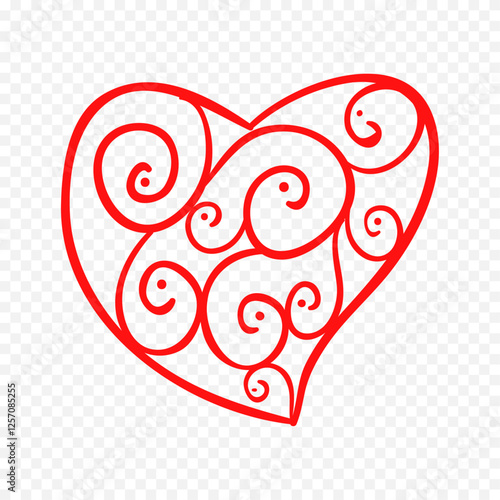 Doodle hand drawn heart drawing on white background