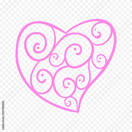 Doodle hand drawn heart drawing on white background