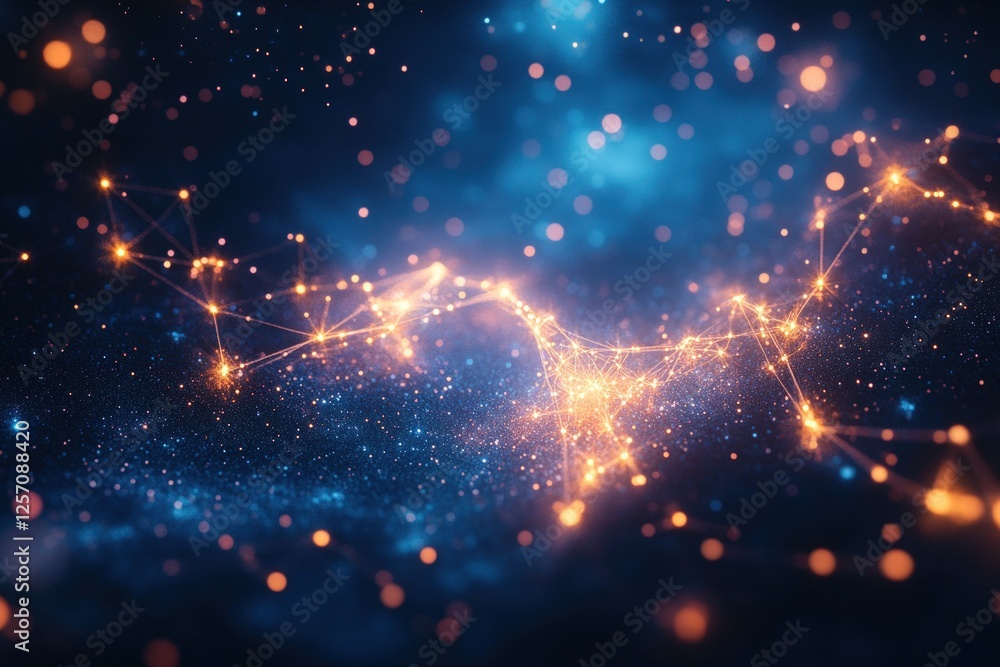 Fototapeta premium Abstract digital landscape with glowing connections and vibrant particles in a cosmic setting