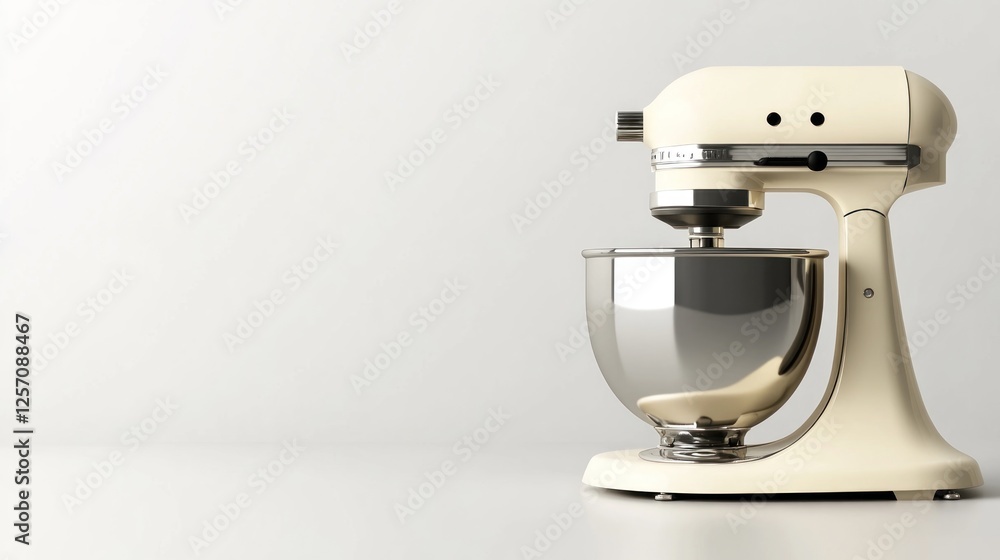 Cream-colored stand mixer on plain background. Possible use for showcasing kitchen appliances Cream-colored stand mixer on plain background. Possible use for showcasing kitchen appliances