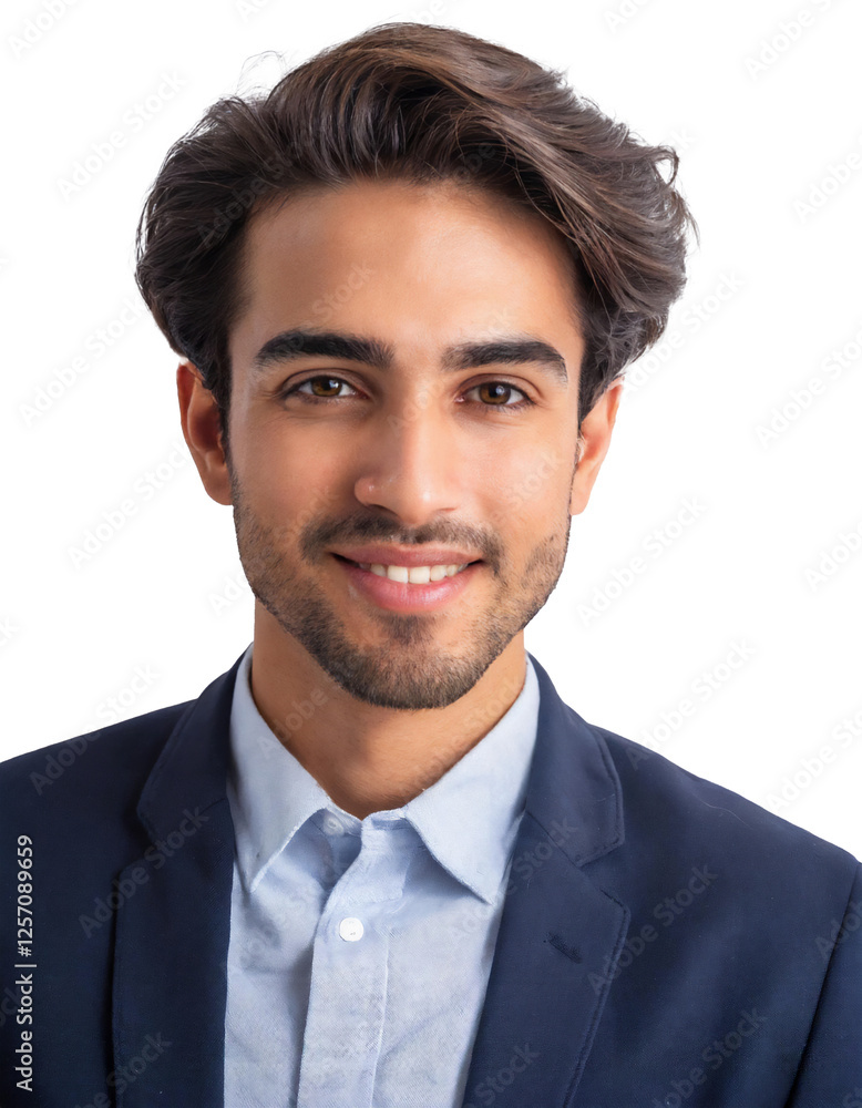 Portrait of only one Man. White Background.