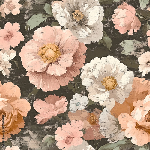 Muted Floral Pattern with Vintage Texture