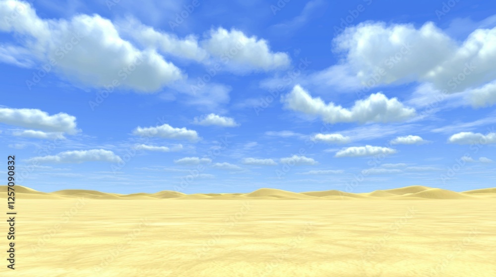 Obraz premium Vast Golden Desert Landscape Under a Clear Blue Sky with Soft White Clouds in the Distance