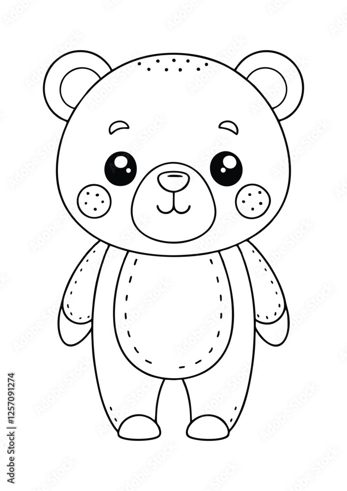Fototapeta premium coloring page, simple black lineart illustration of a cute tedy bear on white background. coloring page ready for print
