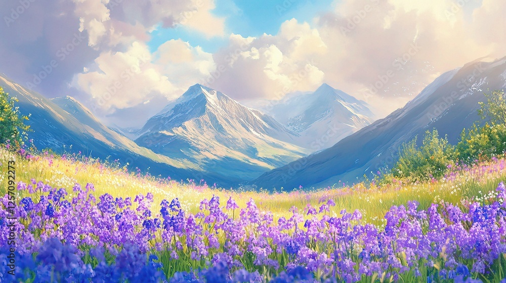 Vibrant Spring Nature Backdrop with Blooming Purple Flowers Vibrant Spring Nature Backdrop with Blooming Purple Flowers