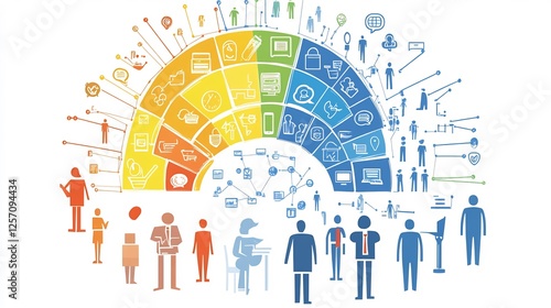 Conceptual visualization of customer segmentation strategies for B2C businesses using symbolic patterns and demographic icons