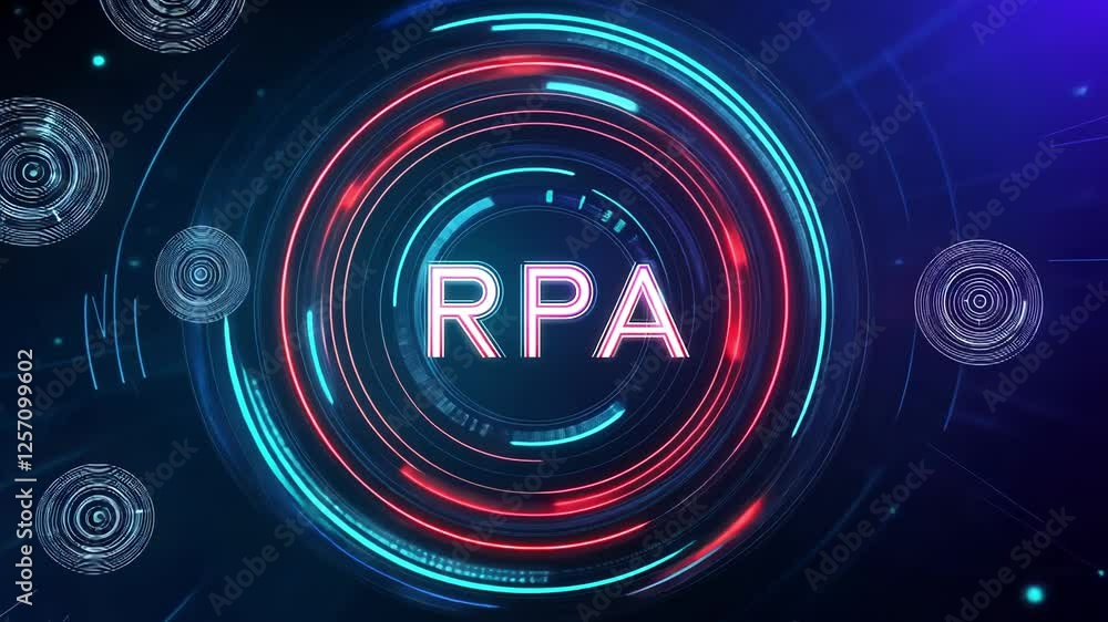 Futuristic design featuring RPA in a vibrant digital atmosphere. Futuristic design featuring RPA in a vibrant digital atmosphere.