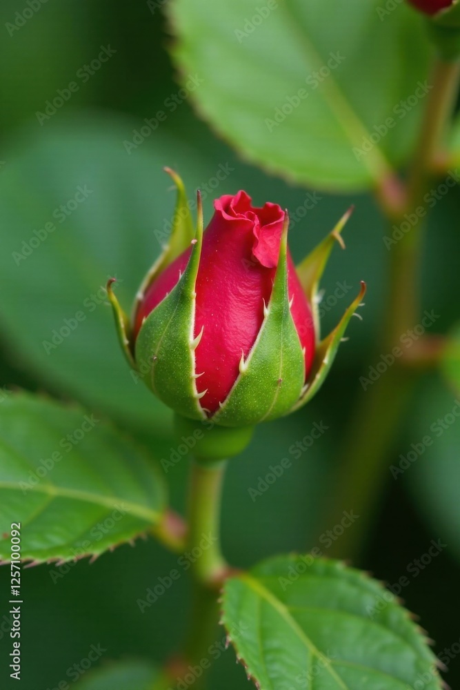 A Crimson Rosebud's Emergence A Close-Up View of Nature's Exquisite Detail and Vibrant Hues A Crimson Rosebud's Emergence A Close-Up View of Nature's Exquisite Detail and Vibrant Hues