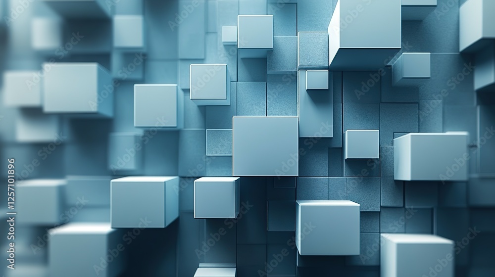 Abstract Blue Cubes Three Dimensional Structure