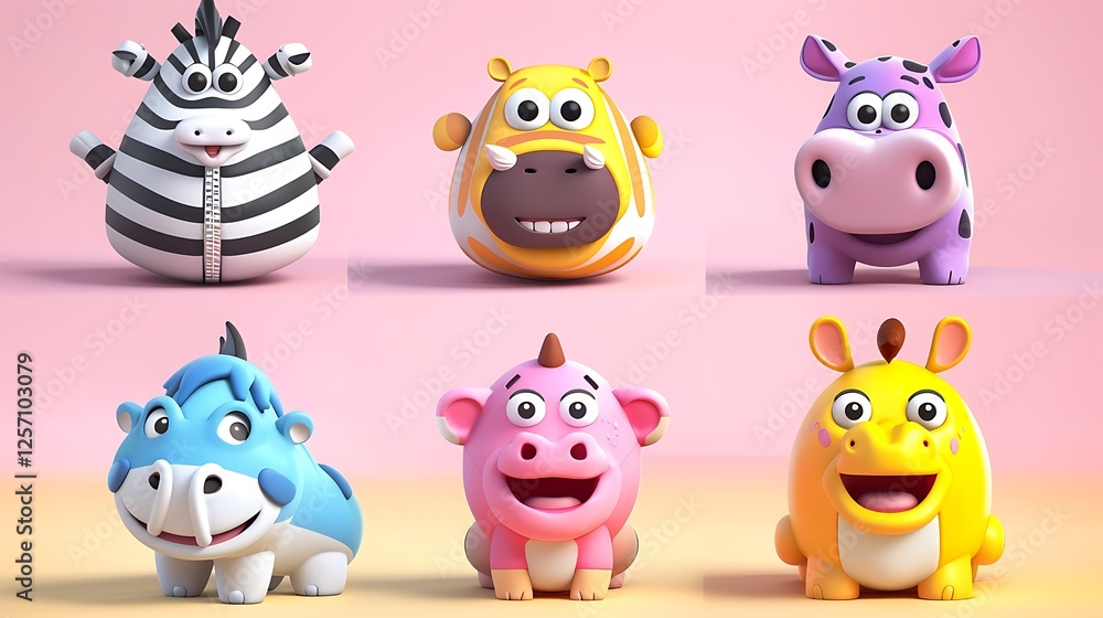 Naklejka premium Adorable 2D Emoji-Style Animals