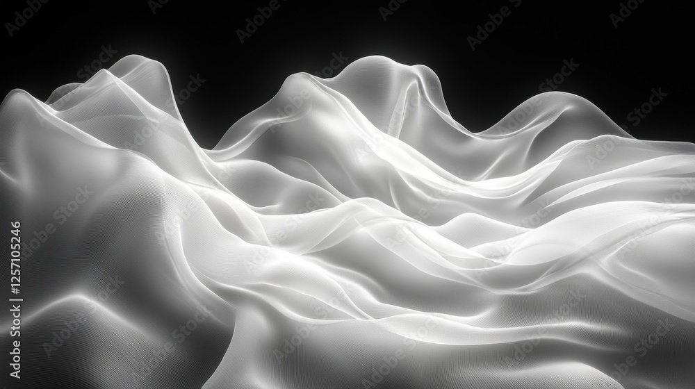 Obraz premium White fabric waves, dark background, abstract texture, design element