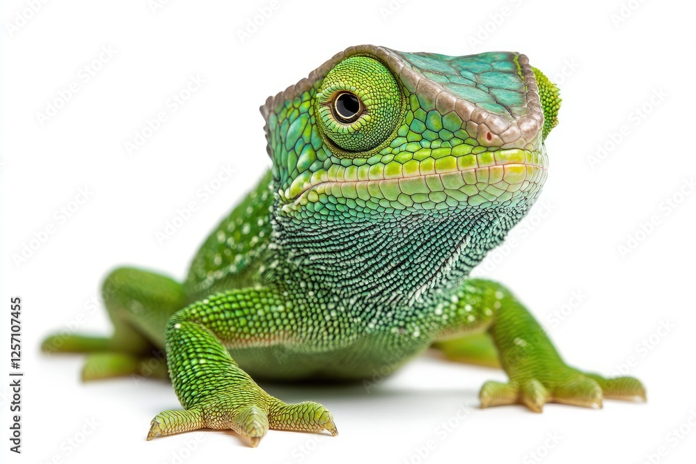 Fototapeta premium Plumed basilisk lizard posing on white background
