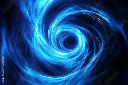 Dynamic blue spectrum lights swirl on a black background, creating a vortex effect suitable for digital promotions. 8K resolution.
