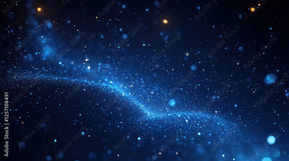 Fototapeta premium Abstract Blue Particles Floating in Dark Background with Glowing Effects and Depth