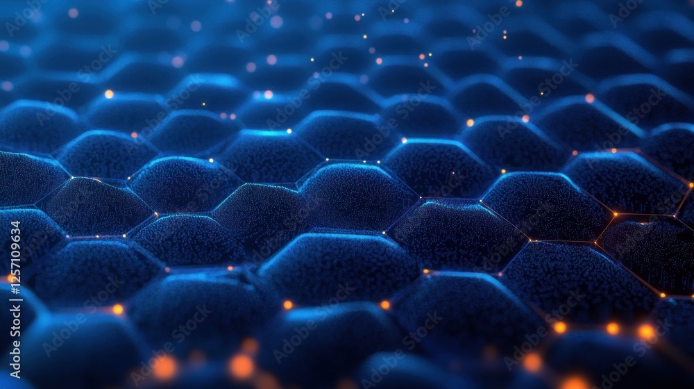 Fototapeta premium Futuristic Abstract Hexagonal Grid Background with Soft Blue Lighting and Light Reflections in Digital Art Style
