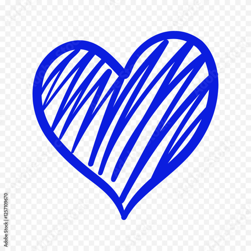 Doodle hand drawn heart drawing on white background