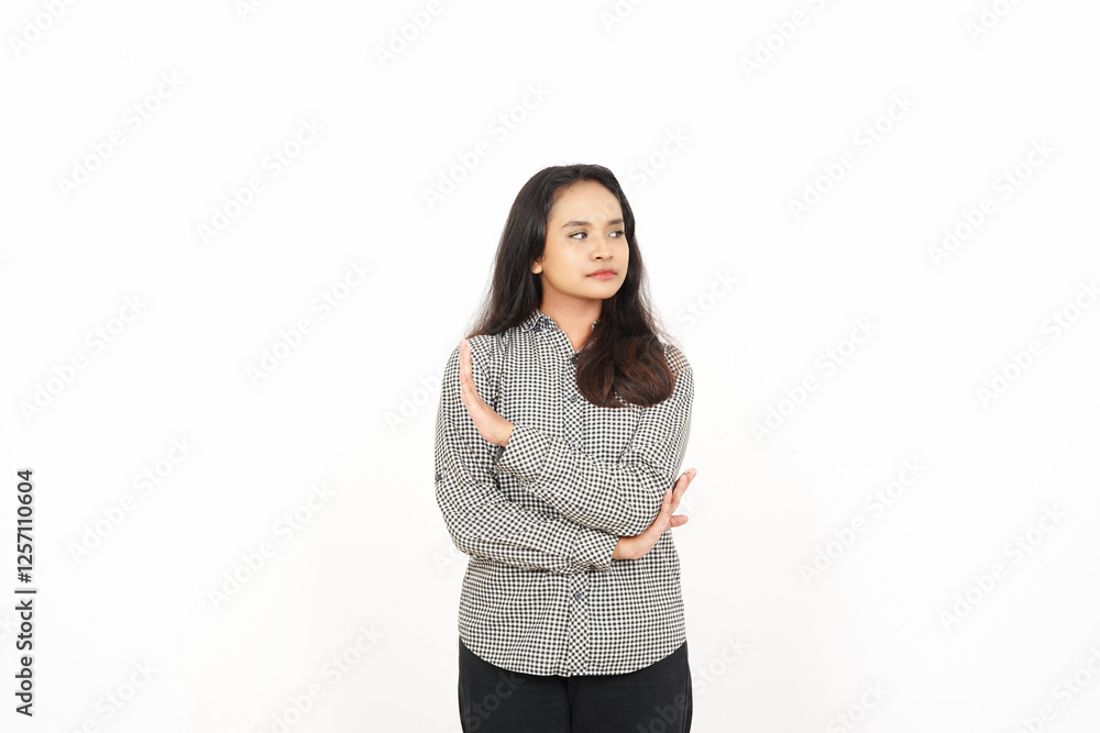 Stop Rejection Hand Gesture Of Beautiful Asian Woman Isolated On White Background Stop Rejection Hand Gesture Of Beautiful Asian Woman Isolated On White Background
