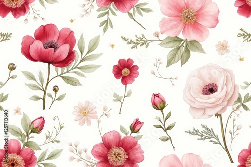 Wallpaper Mural floral pattern with pink flowers and leaves Torontodigital.ca