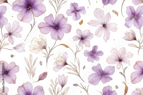Wallpaper Mural a pattern with purple flowers on a white background Torontodigital.ca