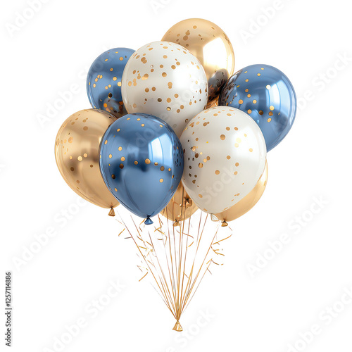 blue and golden party balloons isolated on transparent background