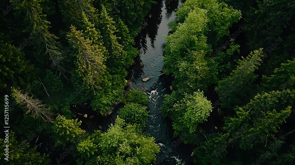 Aerial View of Serene Forest River Lush Green Canopy Nature Photography Aerial View of Serene Forest River Lush Green Canopy Nature Photography