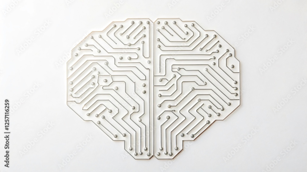 A minimalist one-line art of a circuit board forming the shape of a brain, representing artificial intelligence A minimalist one-line art of a circuit board forming the shape of a brain, representing artificial intelligence