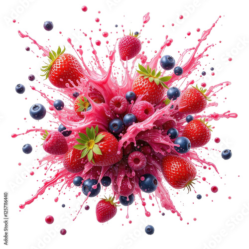 Vibrant Explosion of Fresh Berries with Splashes of Juice 