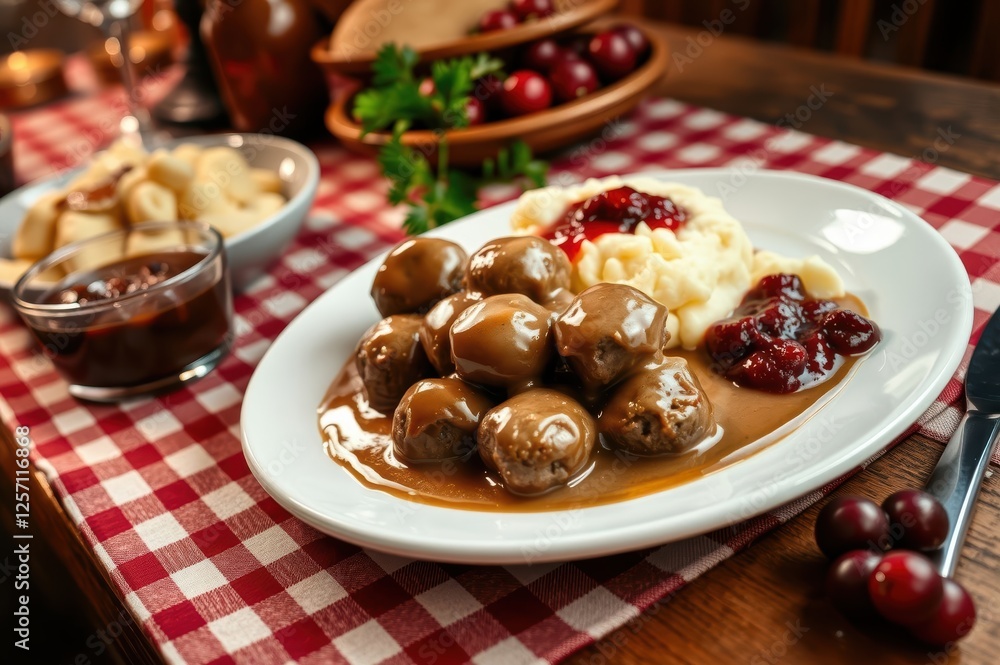 Swedish Meatballs with Mashed Potatoes and Lingonberry Sauce Swedish Meatballs with Mashed Potatoes and Lingonberry Sauce