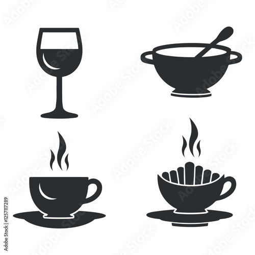 food and drink icons, restaurant menu symbols, mealtime vector set