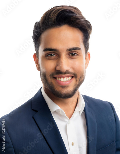 Portrait of only one Man. White Background.