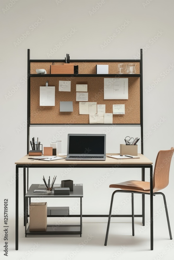 Fototapeta premium Modern minimalist home office workspace design with laptop