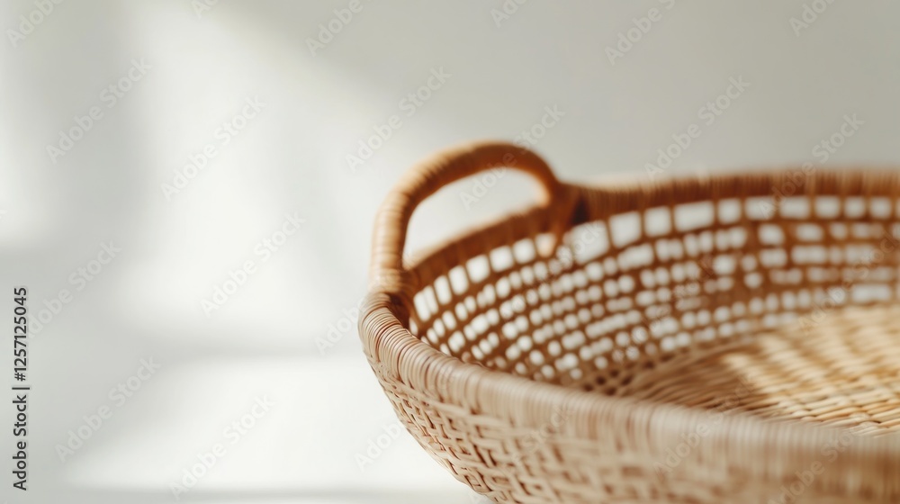 Obraz premium Woven basket, sunlight, white background, home decor