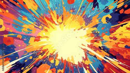 Abstract Artistic Explosion with Colorful Paint Splatter and Bright Central Light