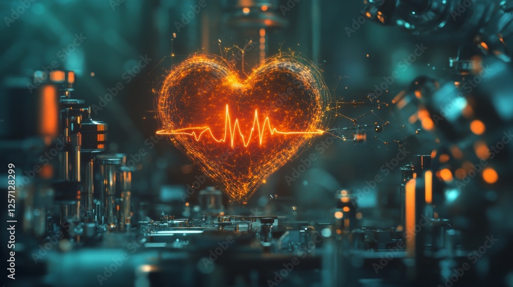 A dynamic heart waveform overlaid on a faint background of medical equipment, symbolizing the interplay between technology and human health A dynamic heart waveform overlaid on a faint background of medical equipment, symbolizing the interplay between technology and human health