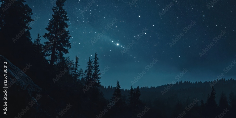 Fototapeta premium Starry Night Sky Over Silhouetted Pine Forest