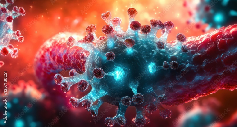 Virus Representation in Surreal Style Glowing Blue Green Depth of Field Virus Representation in Surreal Style Glowing Blue Green Depth of Field