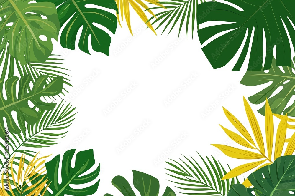 Tropical Leaves and Plants Frame Vector Presentation Design with White Center Space and Light Beige Background Tropical Leaves and Plants Frame Vector Presentation Design with White Center Space and Light Beige Background