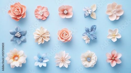 Vintage Floral Icons Set with Colorful Elements in Trendy Style