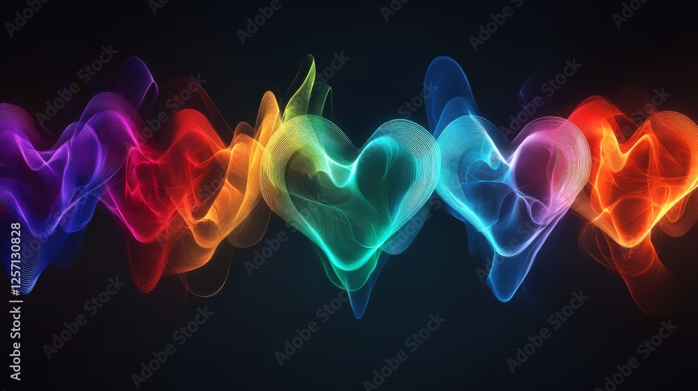 Fototapeta premium A series of heart waveforms depicted in different colors, symbolizing various emotional states, displayed on a dark background for a striking contrast