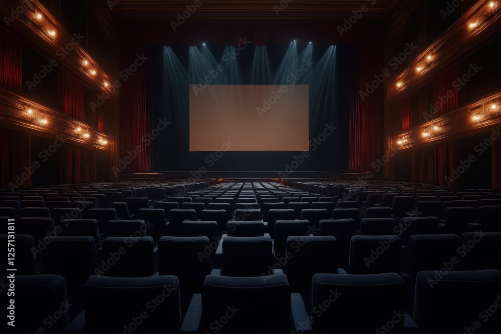 Fototapeta premium an empty theater with a screen and chairs